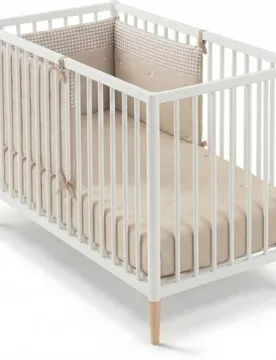 Pack cuna de madera montesori (120x60 cm) Tesori + colchón Air-Foam + textil SILVA camel - Cotinfant - FashionsVida