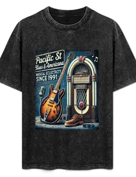 Pacific St Blues Jukebox image T-Shirt Relaxed Fit Casual Short Sleeve Top - Aliexpress - FashionsVida