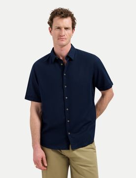 Kurzarm-Hemd mit Leinen-Mix Blau XL