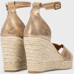 Alpargatas de cuñas de mujer de piel con hebilla