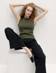 Textured Waisted Slim Fit Knitted Vest Dark Khaki female
