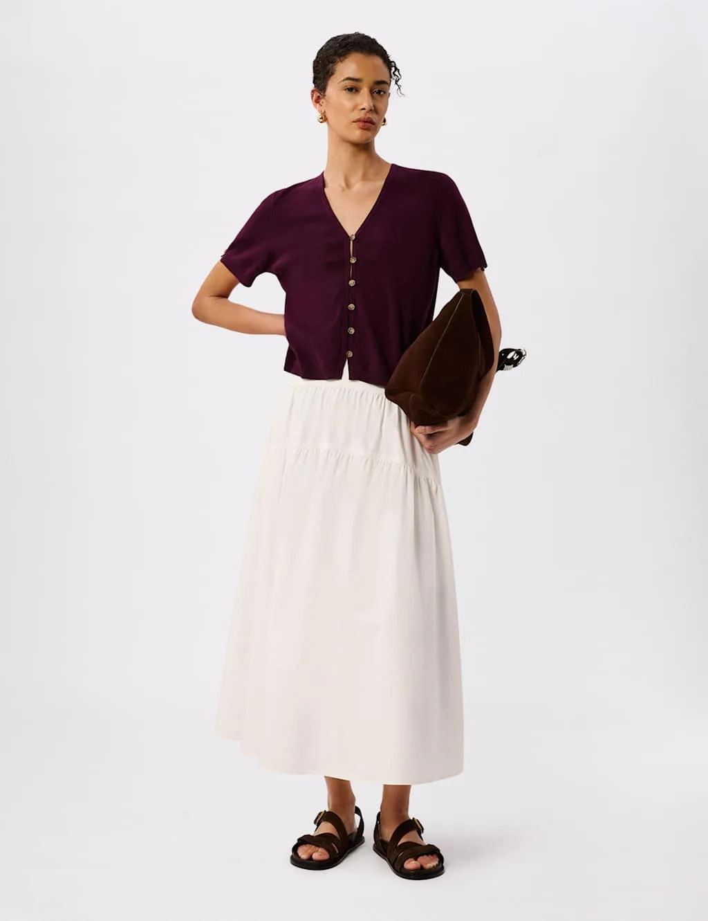 Cotton Rich Button Front Relaxed Cardigan Plum female - Whistles - FashionsVida