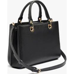 Bolso de mano estilo tote convertible a bandolera con varios compartimentos y cierre de cremallera en liso
