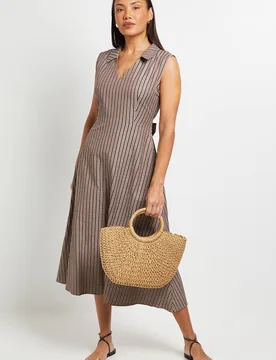 Women's Stripe Tie Sleeveless Midi Dress in Chocolate Size: 12 - Chocolate - Size: 12 - Debenhams - FashionsVida
