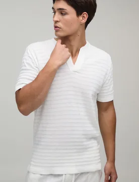 Mens Regular Fit Striped Cotton Blend Knitted T-Shirt - Ecru - Size Medium - boohooMAN - FashionsVida