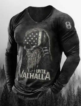 Mens Retro Black V Neck Bearded Skull American Flag Graphic Long Sleeve Tee - Aliexpress - FashionsVida