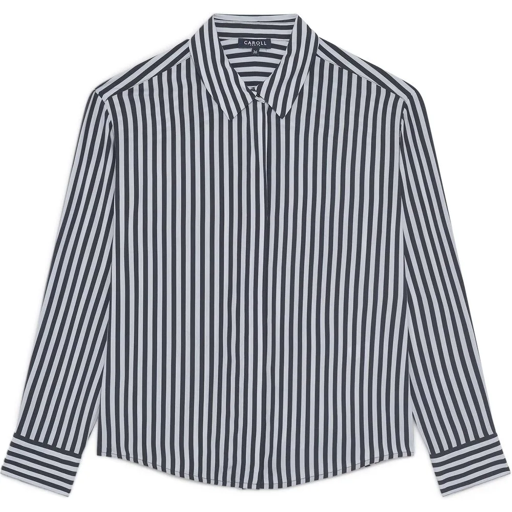 Camisa de mujer de mujer con estampado de rayas y botones solapados - Caroll - FashionsVida