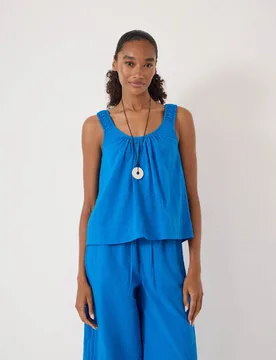 Pure Cotton Seersucker Scoop Neck Top Light Blue female - hush - FashionsVida