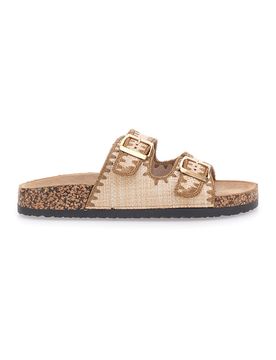 Ciabatte beige con doppia fibbia decorata oro 14221 37