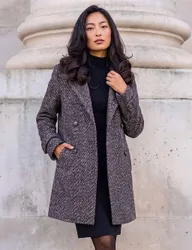 Petite Double Breasted Funnel Neck Pea Coat Black female