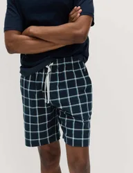 Pure Cotton Woven Checked Pyjama Shorts Navy Mix male