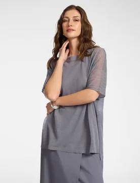 Jersey de mujer de cuello redondo mezcla de lino ajuste oversize y longitud media - Elena Miró - FashionsVida