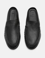Leather Ruched Backless Flat Loafers Black female