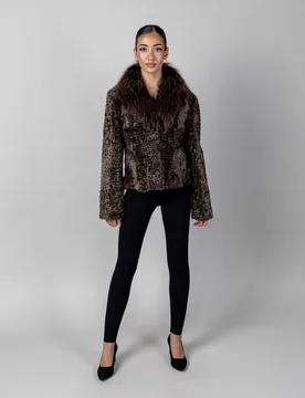Chaqueta de mujer de pelo de cordero del tíbet y marmota con cuello smoking - De la Roca - FashionsVida