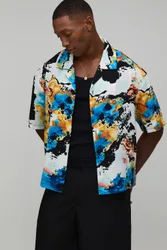Herren Oversized Boxy Hemd mit abstraktem Print Black Größe XS