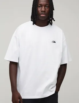Herren Übergroßes Herren-T-Shirt Mit Schriftzug-Stickerei White Größe Medium - boohooMAN - FashionsVida