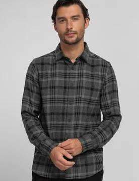 Holmes Mens Check Brushed Cotton Long Sleeve Shirt - Steel & Jelly - FashionsVida
