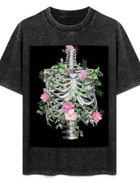 Anatomy, ribcage, rib cage,skeleton pink roses T-Shirt Plus Size Simple Casual Top - Aliexpress - FashionsVida