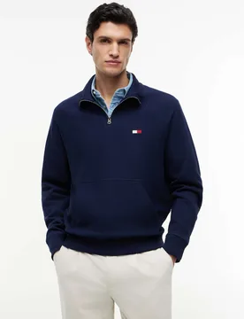 Elevated Pure Cotton Half Zip Sweatshirt Navy male - Tommy hilfiger - FashionsVida