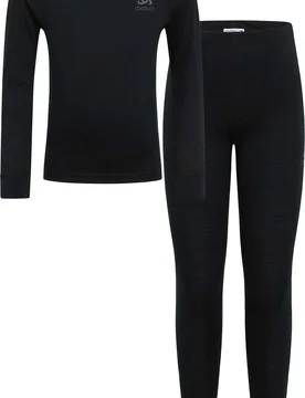 Thermo-T-Shirt und -Tights Set Set Long Merino 200 Kids Black aus Wolle Kindergröße 104 cm schwarz - Odlo - FashionsVida