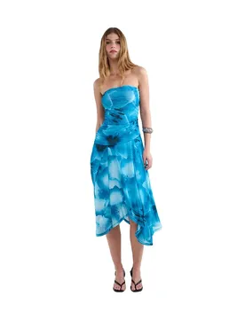 Robe Midi Sans Manches 30000539 Strapless Printed Light Blue L