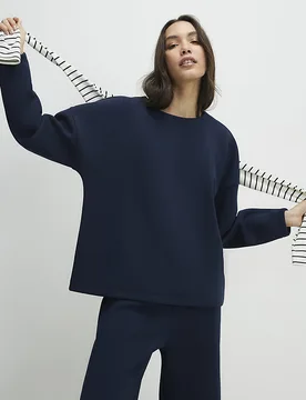 Womens Top Navy Premium Twill Long Sleeve - Size X-Small - River Island - FashionsVida