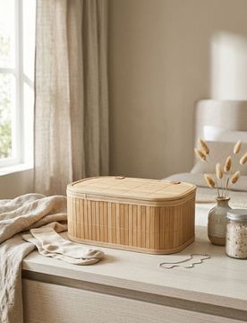 Scatola portaoggetti con finitura in bambù - beige