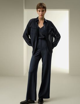 Blusa Chiffon Seta Elegante XS - Top Seta Traspirante con Tasche, Oversize