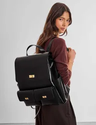 Faux Leather Twist Lock Work Backpack Black female