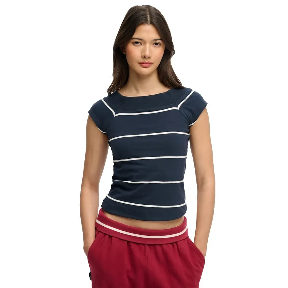 Top A Maniche Corte Athletic Off Shoulder Pattern Navy Stripe M - Superdry - FashionsVida