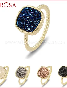 BOROSA 5Pcs Gold Color 10mm Stone Size Square Natural Agates Druzy Titanium Rings Jewelry ZG058 ZS058 - Aliexpress - FashionsVida