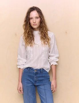 Camisa romántica de algodón de manga larga lisa de mujer - Easy Wear - FashionsVida