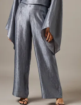 Women's Crinkle Satin Wide Leg Trousers in Slate Grey Size: 14 - Slate Grey - Size: 14 - Warehouse - FashionsVida