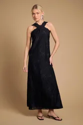 Halterneck Maxi Dress - Black - Size: 8