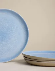 Set of 4 Linen Reactive Picnic Side Plates Blue