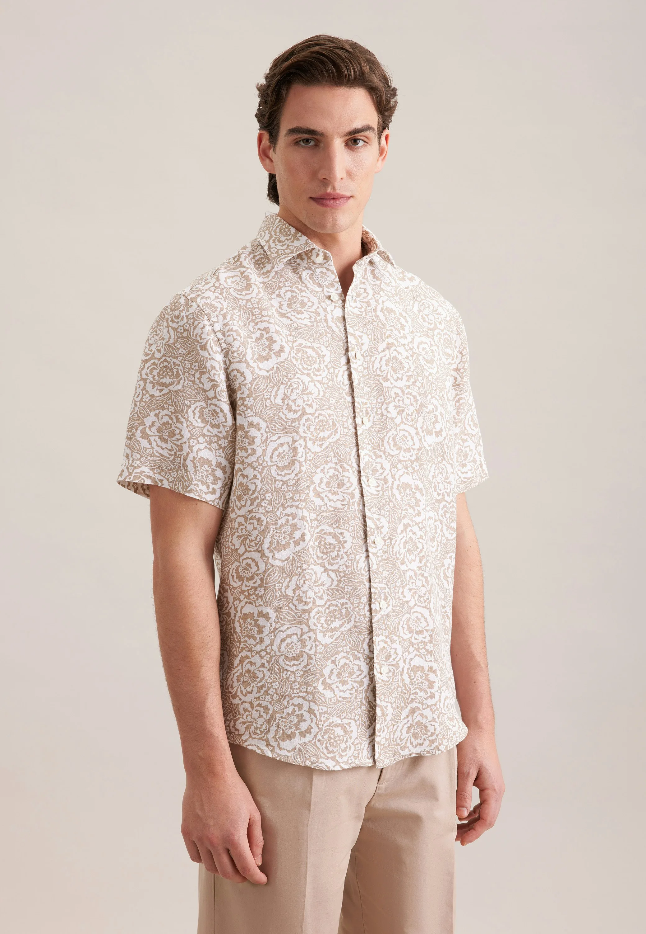 Regular Leinenhemd Druck Beige 43 - Seidensticker - FashionsVida