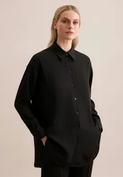 Oversized Hemdbluse aus fließender Ware Schwarz 36