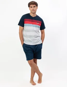 Pijama corto de hombre de punto de raya tejida en color - Lois - FashionsVida