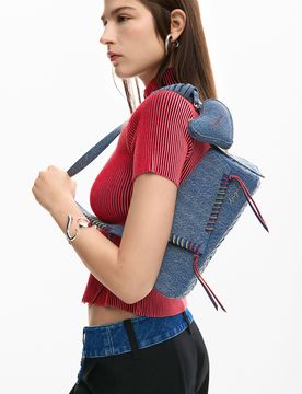 Bolso denim bordado, Mujer, Algodon, Azul, U