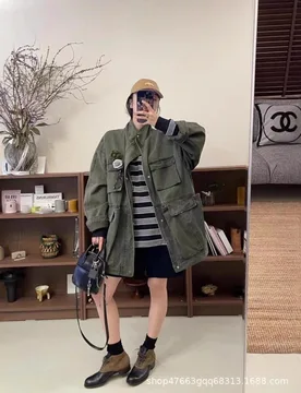 Unisex Denim Jacket 2026 Autumn Winter Women Vintage Army Green Mid Length Trench Coat Heavy Distressed Cargo Jacket Outerwear - Aliexpress - FashionsVida
