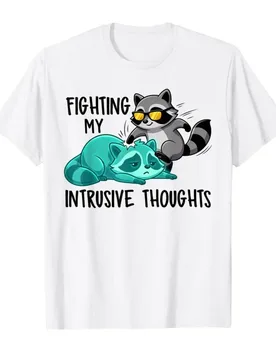 Fighting My Intrusive Thoughts Funny Raccoon Meme T-shirt For Men Women 100% Cotton T Shirts Short Sleeve Tops 0424-1 - Aliexpress - FashionsVida