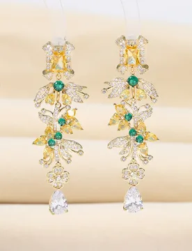 Silver Needle Multicolor Gemstone Floral Drop Earrings, Gold-Tone Statement Jewelry for Women Party Daily Wear - Aliexpress - FashionsVida