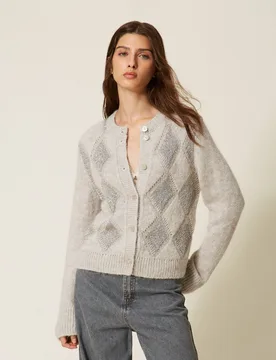 Cardigan jacquard avec losanges et sequins - TWINSET - FashionsVida