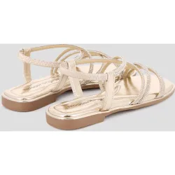 Sandalias de tira de mujer planas con adornos de pedrería