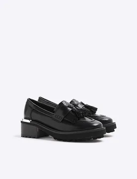Womens Chunky Loafers Black Round Toe Pu - Size Uk 9 - River Island - FashionsVida