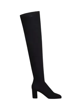 Golden Walk Over the Knee Black Stretch Boots - Valentino Garavani - FashionsVida
