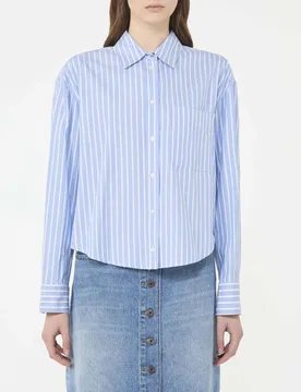 Camicia cropped a righe bianche e azzurre Weekend in Oxford di cotone con taschino applicato sul petto - Max Mara - FashionsVida