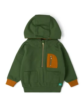 Woodland Green Quarter Zip Kids Hoodie - Little Green Radicals - FashionsVida