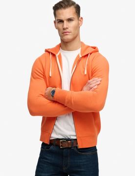 Superdry Herren Baumwolle Gesticktes Logo Monogram Kapuzenpullover Mit Reißverschluss, Orange - Größe: XXL