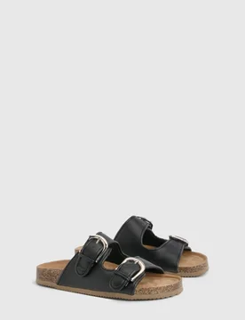Womens Oversized Buckle Double Strap Slider - Black - Size Uk 8 - Boohoo - FashionsVida